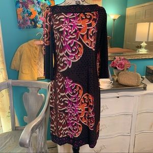 Donna Morgan Fall Brown Honeycomb Pattern With Pink Accent Dress